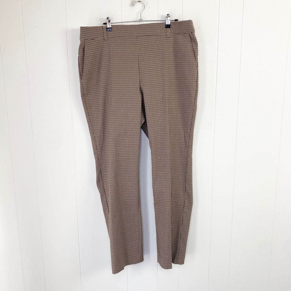 NWT Rafaella Womens Brown Black Houndstooth Pull On Dress Pants Size 18